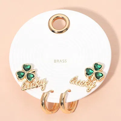 Fashnzfab 3pairs - Clover Lucky Stud Huggie Hoop Earring Set In Silver