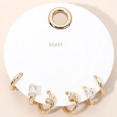 Fashnzfab 3pairs - Crystal Accent Mini Hoop Earring Set In Green