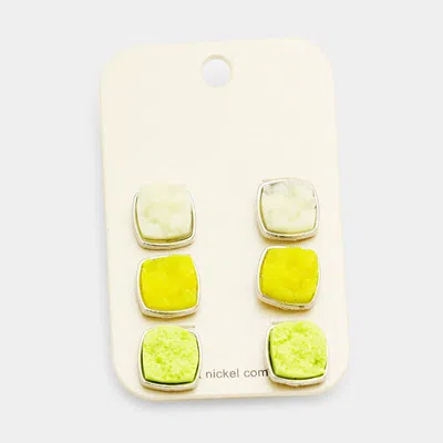 Fashnzfab 3pairs Genuine Druzy Square Stud Earrings In Multi