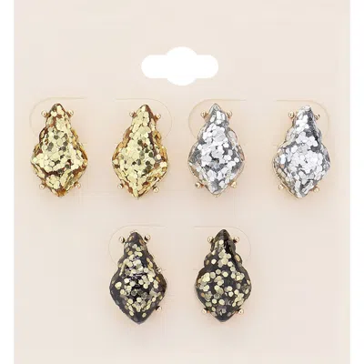 Fashnzfab 3pairs - Glittered Petal Stud Earrings In Multi