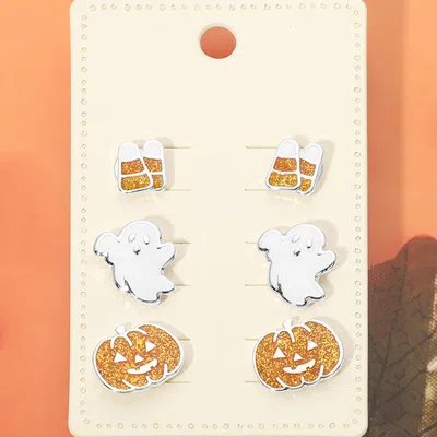 Fashnzfab 3pairs - Halloween Candy Corn Ghost Pumpkin Stud Earring Set In Multi