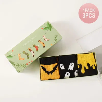Fashnzfab 3pairs - Halloween Cozy Socks Gift Set In Yellow