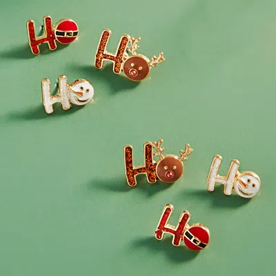 Fashnzfab 3pairs - Ho Ho Ho Stud Earrings In Multi