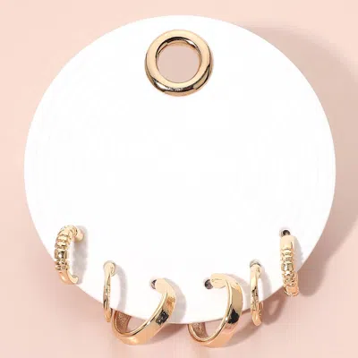 Fashnzfab 3pairs - Metal Hoop Earring Set In Gold