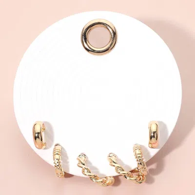 Fashnzfab 3pairs - Metal Mini Hoop Earring Set In Gold