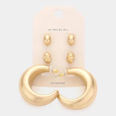 Fashnzfab 3pairs - Metal Oval Hoop Earrings In Gold