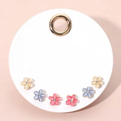 Fashnzfab 3pairs - Mini Floral Stud Earring Set In Multi