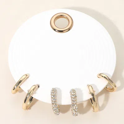 Fashnzfab 3pairs - Minimal Oval Mini Huggie Hoop Earring Set In Gold