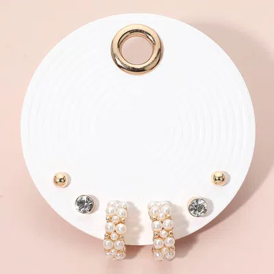 Fashnzfab 3pairs - Pearl Hoop Mini Stud Earring Set In Multi