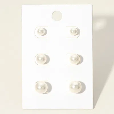 Fashnzfab 3pairs - Pearl Stud Earring Set In Neutral