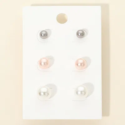 Fashnzfab 3pairs - Pearl Stud Earring Set In Multi