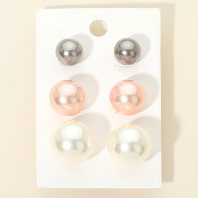 Fashnzfab 3pairs - Pearl Stud Earring Set In Multi