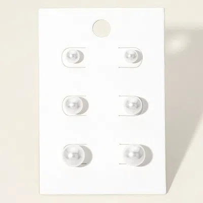 Fashnzfab 3pairs - Pearl Stud Earring Set In White