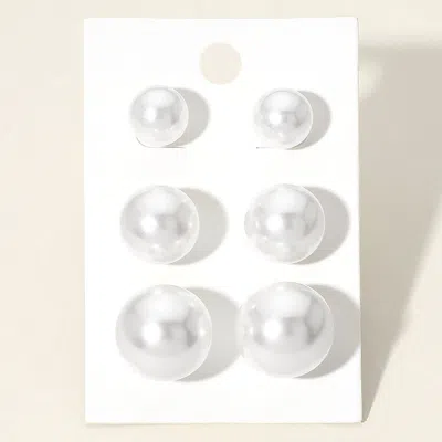 Fashnzfab 3pairs - Pearl Stud Earring Set In White