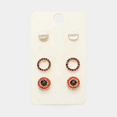 Fashnzfab 3pairs - Rhinestone Embellished Round Stud Earrings In Multi
