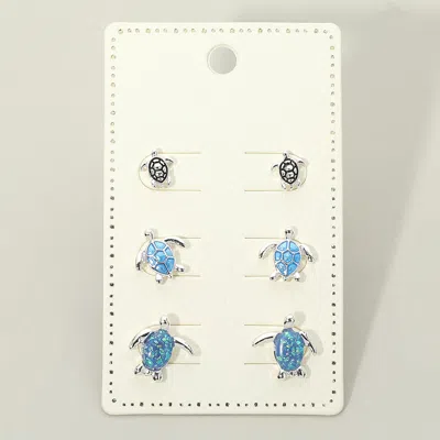 Fashnzfab 3pairs - Sea Turtle Stud Earring Set In Multi