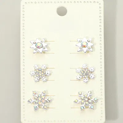 Fashnzfab 3pairs - Snowflake Stud Earring Set In Multi