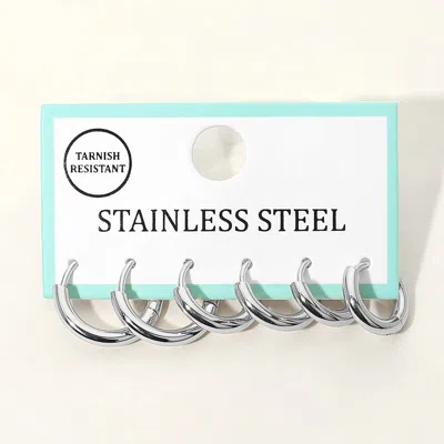 Fashnzfab 3pairs - Stainless Steel Classic Huggie Hoop Earring Set 0.6" - 0.75" L In Multi