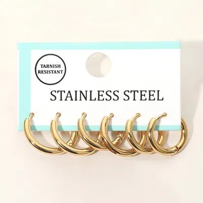 Fashnzfab 3pairs - Stainless Steel Classic Huggie Hoop Earring Set In Gold