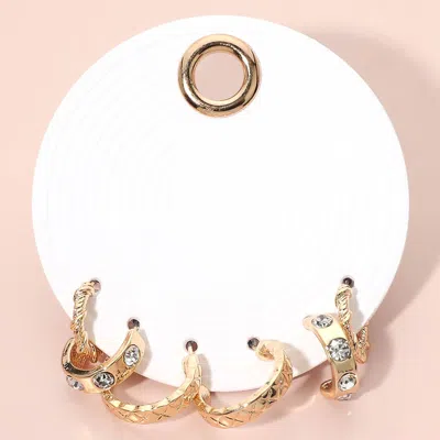 Fashnzfab 3pairs - Textured Hoop Earring Set In Gold