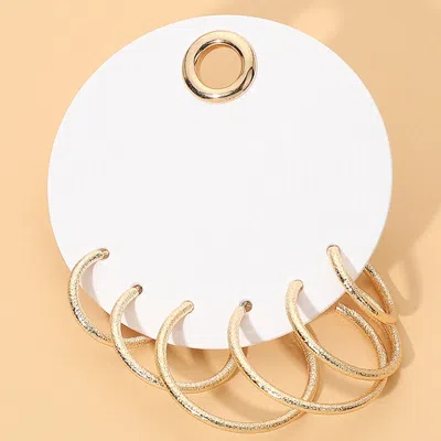 Fashnzfab 3pairs - Textured Metal Huggie Hoop Earrings In Gold