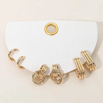 Fashnzfab 3pairs - Textured Metal Mini Hoop Earrings In Gold