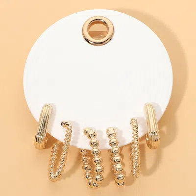 Fashnzfab 3pairs - Textured Oval Hoop Earring Set In Gold