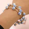 Fashnzfab 3pcs - 1.5" H Floral Ceramic Ball Beaded Stretch Multi Layered Bracelets In Blue