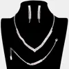 Fashnzfab 3pcs - 3rows Crystal Rhinestone Necklace Jewelry Set In Black