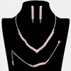 Fashnzfab 3pcs - 3rows Crystal Rhinestone Necklace Jewelry Set In Metallic