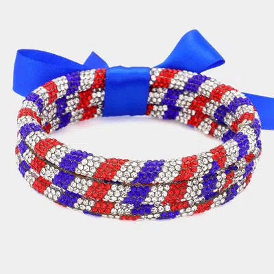 Fashnzfab 3pcs - American Usa Flag Rhinestone Pave Bangle Layered Bracelets Blue, Clear, Red In Multi