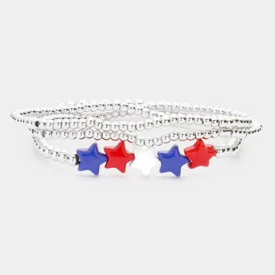 Fashnzfab 3pcs - American Usa Flag Star Accented Stretch Bracelets Multi, Rhodium
