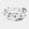 Fashnzfab 3pcs - Antique Silver Dolphin Sea Horse Pointed Pearl Stretch Multi Layered Bracelets In Multi