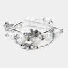 Fashnzfab 3pcs - Antique Silver Starfish Pointed Pearl Stretch Multi Layered Bracelets Antique Silver, White In Multi