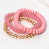 Fashnzfab 3pcs - Beaded Stackable Stretch Multi Layered Bracelets - Dust Pink In Multi