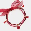 Fashnzfab 3pcs - Beaded Tiny Tassel Station Stretch Bracelets In Multi