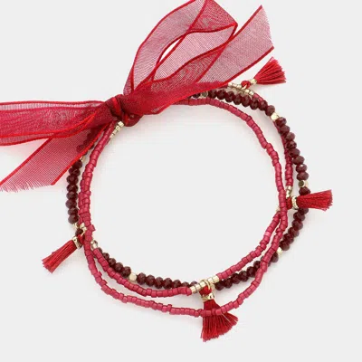 Fashnzfab 3pcs - Beaded Tiny Tassel Station Stretch Bracelets In Multi