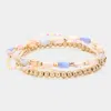 Fashnzfab 3pcs - Beads Multi Layered Stretch Bracelets Gold, Multi In Multi