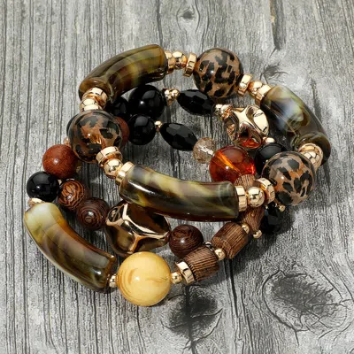 Fashnzfab 3pcs - Boho Chic Multi Beads Layered Stretch Bracelets