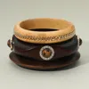 Fashnzfab 3pcs - Boho Round Leopard Stone Accent Wooden Bangle Stackable Multi Layered Bracelets In Brown