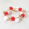 Fashnzfab 3pcs - Bold Bubble Beaded Stretch Multi Layered Bracelets In Red