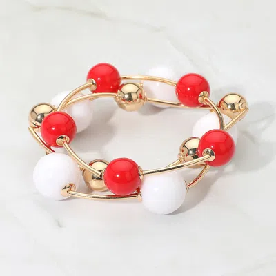 Fashnzfab 3pcs - Bold Bubble Beaded Stretch Multi Layered Bracelets In Red