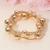 Fashnzfab 3pcs - Bold Metal Ball Beaded Stretch Multi Layered Bracelets 1.25" H In Gold