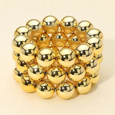 Fashnzfab 3pcs - Bold Metal Ball Beaded Stretch Multi Layered Bracelets Gold