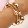 Fashnzfab 3pcs - Bold Metal Ball Beaded Stretch Multi Layered Bracelets In Brown