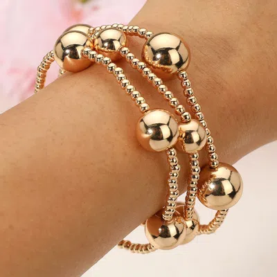 Fashnzfab 3pcs - Bold Metal Ball Beaded Stretch Multi Layered Bracelets In Brown