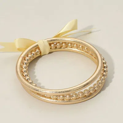 Fashnzfab 3pcs - Brushed Metal Multi Layered Bangle Bracelets Worn Gold