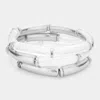 Fashnzfab 3pcs - Celluloid Acetate Bar Accented Stretch Multi Layered Bracelet In Multi