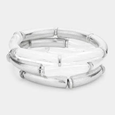 Fashnzfab 3pcs - Celluloid Acetate Bar Accented Stretch Multi Layered Bracelet
