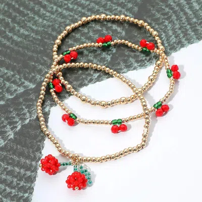 Fashnzfab 3pcs - Cherry Seed Beaded Stretch Multi Layered Bracelets